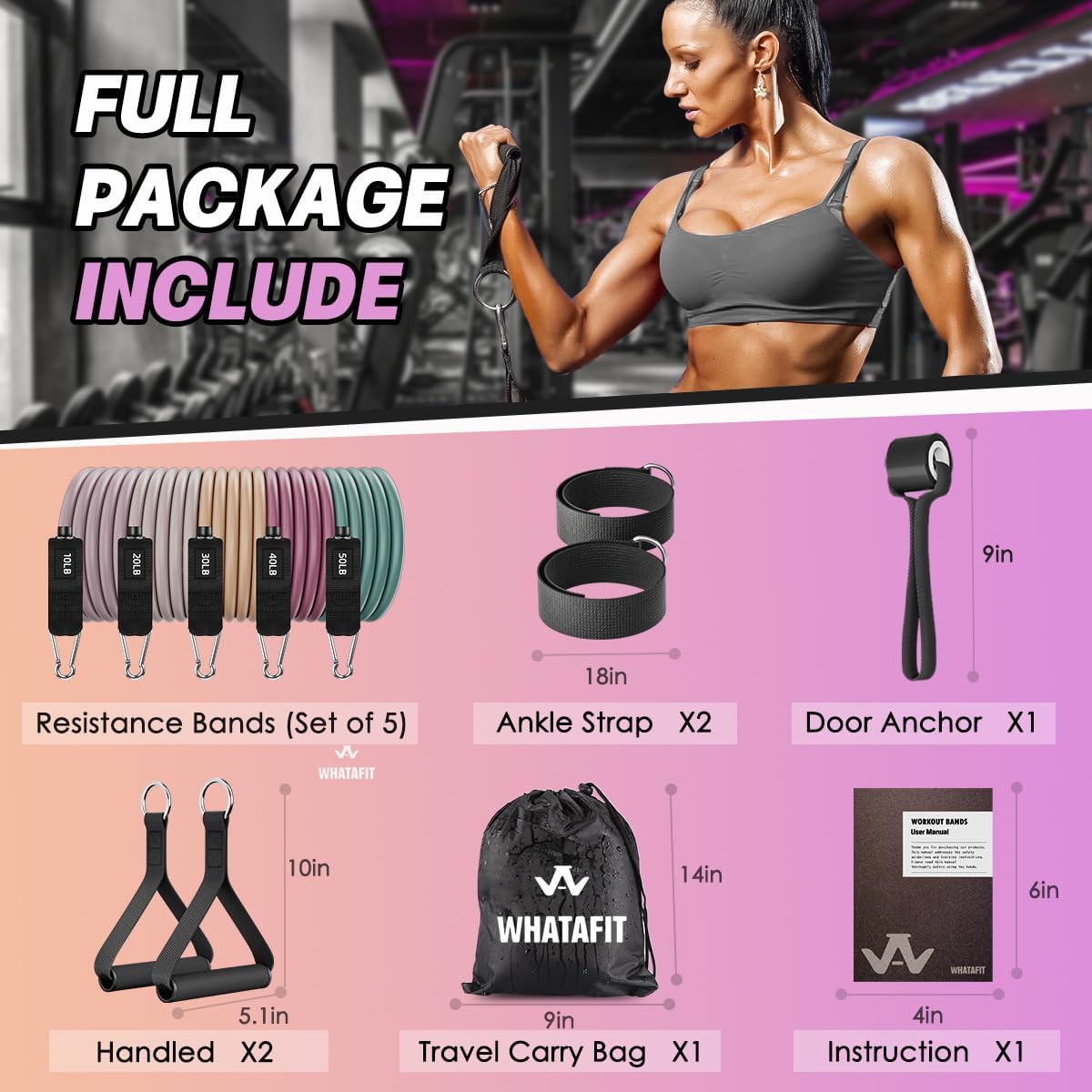 Resistance Bands, Exercise Bands, Workout Bands with Handles, Door Anchor and Ankle Straps, 5 Resistance Levels Fitness Bands for Strength Training, Physical Therapy, and Home Gym Equipment