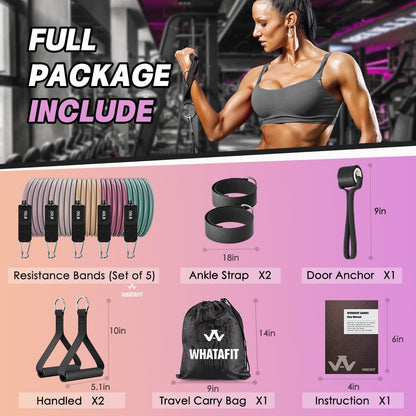 Resistance Bands, Exercise Bands, Workout Bands with Handles, Door Anchor and Ankle Straps, 5 Resistance Levels Fitness Bands for Strength Training, Physical Therapy, and Home Gym Equipment