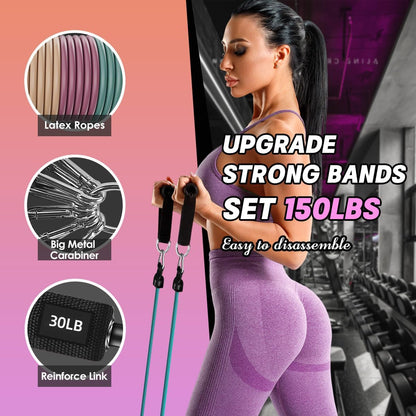 Resistance Bands, Exercise Bands, Workout Bands with Handles, Door Anchor and Ankle Straps, 5 Resistance Levels Fitness Bands for Strength Training, Physical Therapy, and Home Gym Equipment