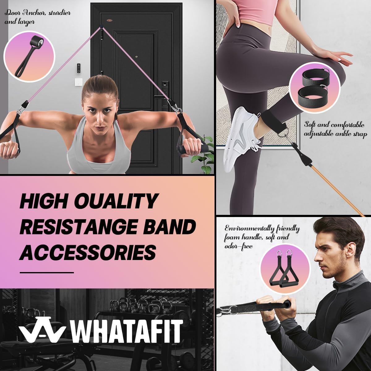 Resistance Bands, Exercise Bands, Workout Bands with Handles, Door Anchor and Ankle Straps, 5 Resistance Levels Fitness Bands for Strength Training, Physical Therapy, and Home Gym Equipment