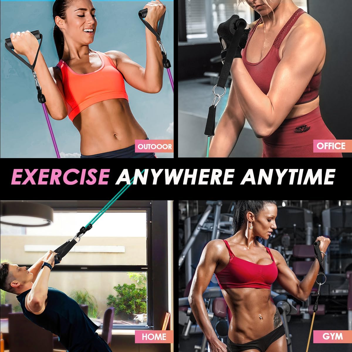 Resistance Bands, Exercise Bands, Workout Bands with Handles, Door Anchor and Ankle Straps, 5 Resistance Levels Fitness Bands for Strength Training, Physical Therapy, and Home Gym Equipment