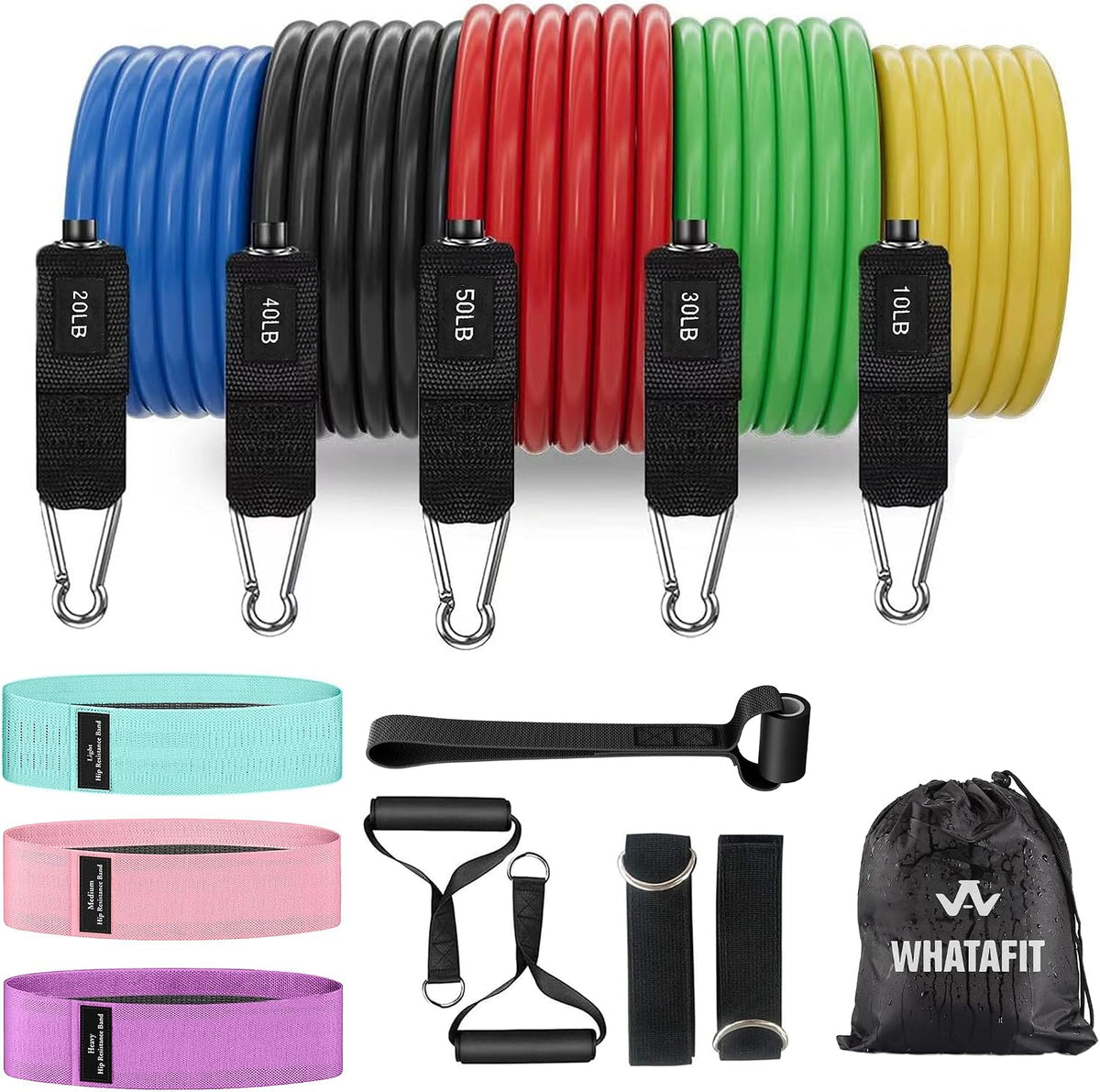 Resistance Bands, Exercise Bands, Workout Bands with Handles, Door Anchor and Ankle Straps, 5 Resistance Levels Fitness Bands for Strength Training, Physical Therapy, and Home Gym Equipment