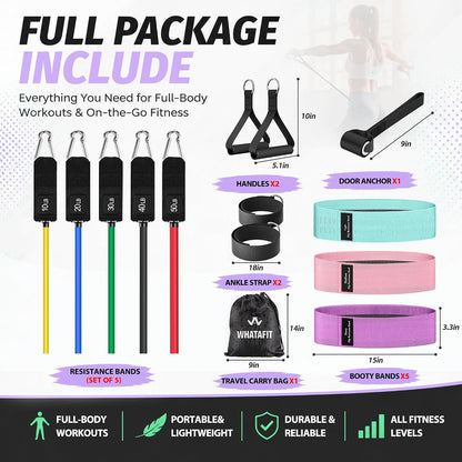Resistance Bands, Exercise Bands, Workout Bands with Handles, Door Anchor and Ankle Straps, 5 Resistance Levels Fitness Bands for Strength Training, Physical Therapy, and Home Gym Equipment