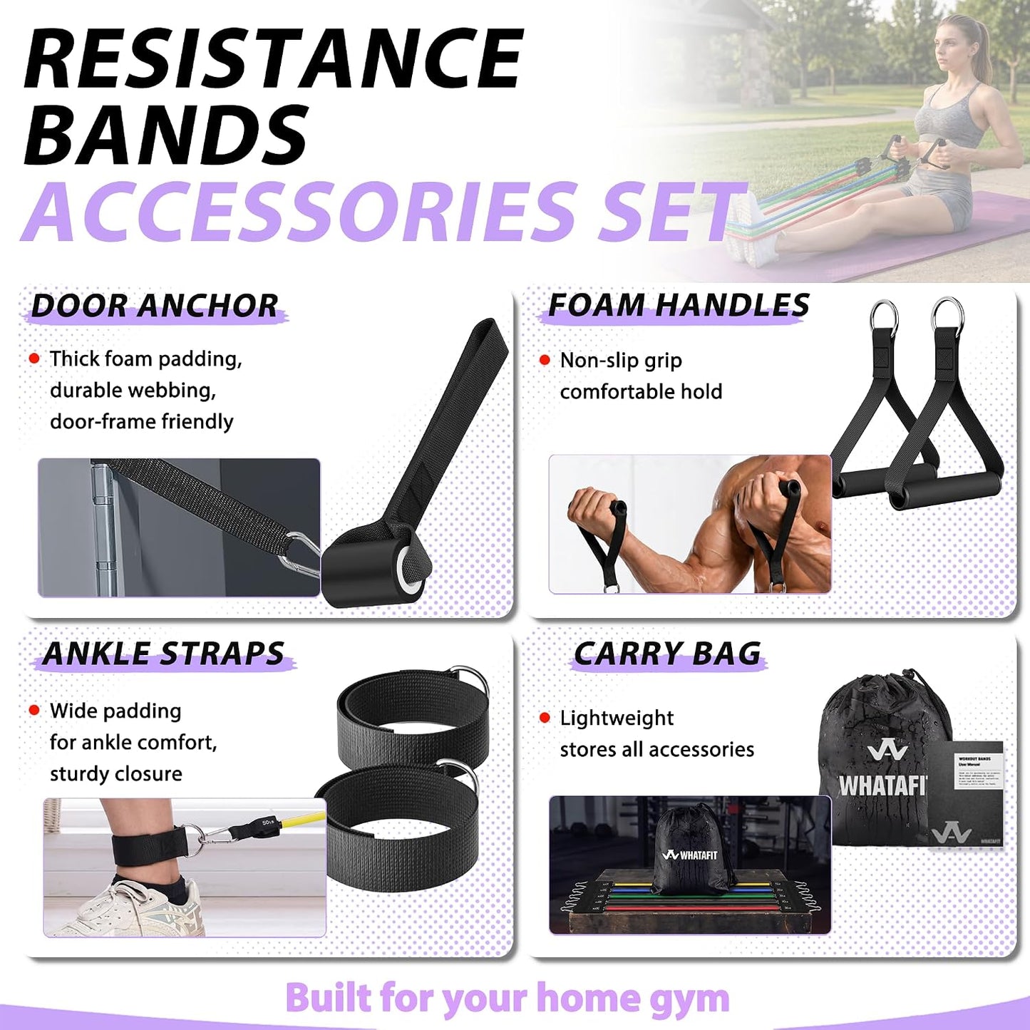 Resistance Bands, Exercise Bands, Workout Bands with Handles, Door Anchor and Ankle Straps, 5 Resistance Levels Fitness Bands for Strength Training, Physical Therapy, and Home Gym Equipment