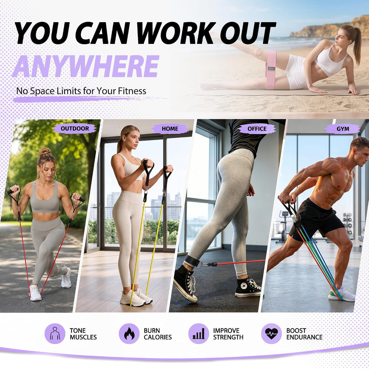 Resistance Bands, Exercise Bands, Workout Bands with Handles, Door Anchor and Ankle Straps, 5 Resistance Levels Fitness Bands for Strength Training, Physical Therapy, and Home Gym Equipment