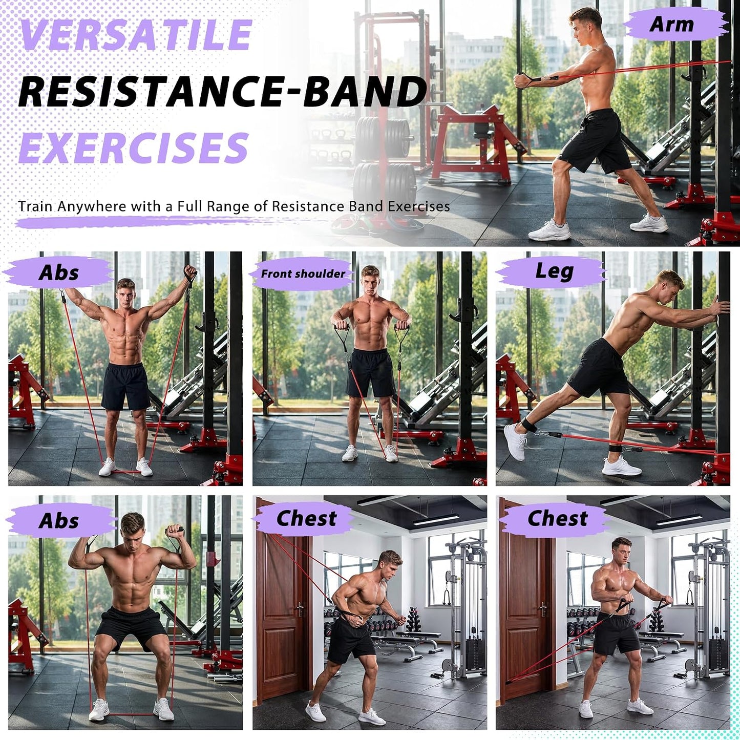 Resistance Bands, Exercise Bands, Workout Bands with Handles, Door Anchor and Ankle Straps, 5 Resistance Levels Fitness Bands for Strength Training, Physical Therapy, and Home Gym Equipment