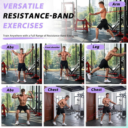 Resistance Bands, Exercise Bands, Workout Bands with Handles, Door Anchor and Ankle Straps, 5 Resistance Levels Fitness Bands for Strength Training, Physical Therapy, and Home Gym Equipment