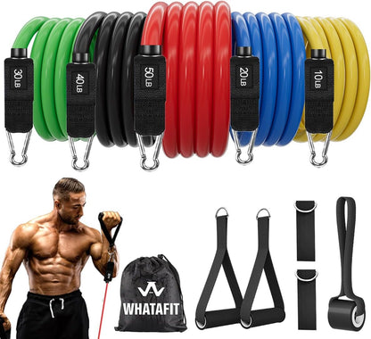 Resistance Bands, Exercise Bands, Workout Bands with Handles, Door Anchor and Ankle Straps, 5 Resistance Levels Fitness Bands for Strength Training, Physical Therapy, and Home Gym Equipment