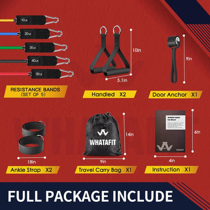 Resistance Bands, Exercise Bands, Workout Bands with Handles, Door Anchor and Ankle Straps, 5 Resistance Levels Fitness Bands for Strength Training, Physical Therapy, and Home Gym Equipment