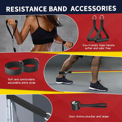 Resistance Bands, Exercise Bands, Workout Bands with Handles, Door Anchor and Ankle Straps, 5 Resistance Levels Fitness Bands for Strength Training, Physical Therapy, and Home Gym Equipment