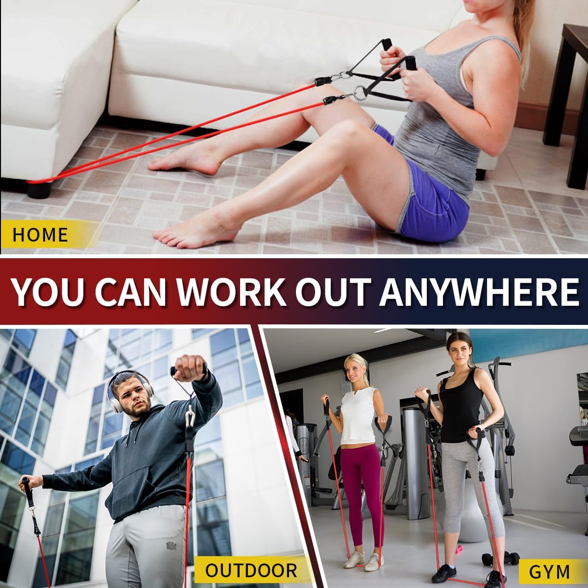 Resistance Bands, Exercise Bands, Workout Bands with Handles, Door Anchor and Ankle Straps, 5 Resistance Levels Fitness Bands for Strength Training, Physical Therapy, and Home Gym Equipment