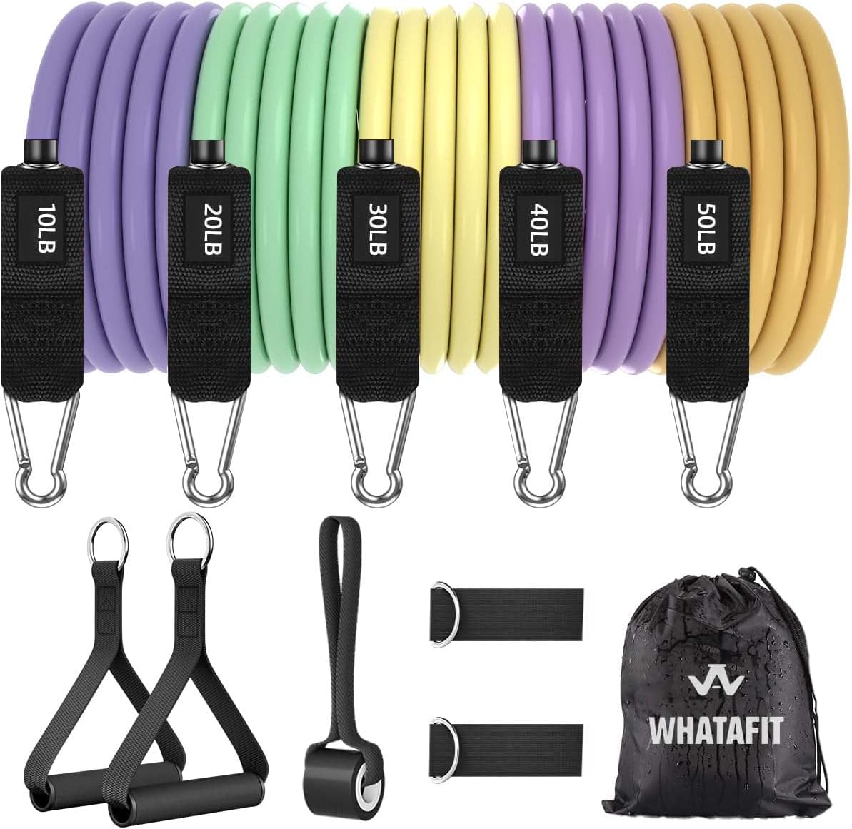 Resistance Bands, Exercise Bands, Workout Bands with Handles, Door Anchor and Ankle Straps, 5 Resistance Levels Fitness Bands for Strength Training, Physical Therapy, and Home Gym Equipment