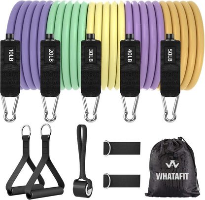 Resistance Bands, Exercise Bands, Workout Bands with Handles, Door Anchor and Ankle Straps, 5 Resistance Levels Fitness Bands for Strength Training, Physical Therapy, and Home Gym Equipment