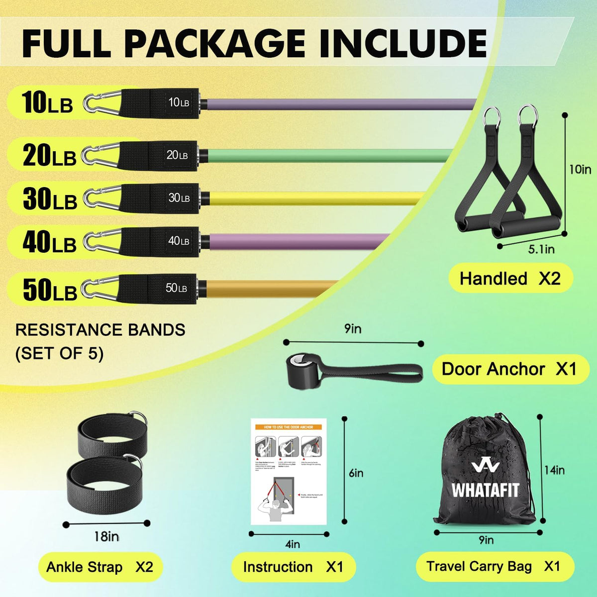 Resistance Bands, Exercise Bands, Workout Bands with Handles, Door Anchor and Ankle Straps, 5 Resistance Levels Fitness Bands for Strength Training, Physical Therapy, and Home Gym Equipment