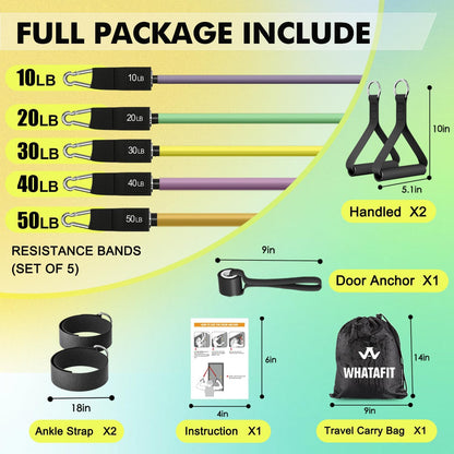 Resistance Bands, Exercise Bands, Workout Bands with Handles, Door Anchor and Ankle Straps, 5 Resistance Levels Fitness Bands for Strength Training, Physical Therapy, and Home Gym Equipment