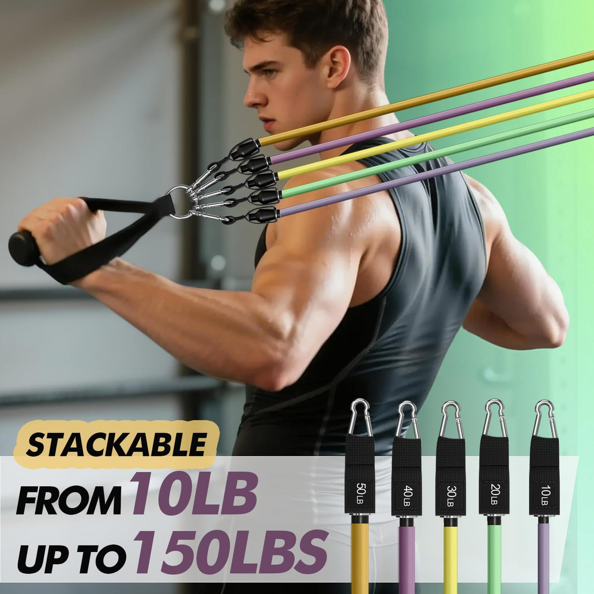 Resistance Bands, Exercise Bands, Workout Bands with Handles, Door Anchor and Ankle Straps, 5 Resistance Levels Fitness Bands for Strength Training, Physical Therapy, and Home Gym Equipment