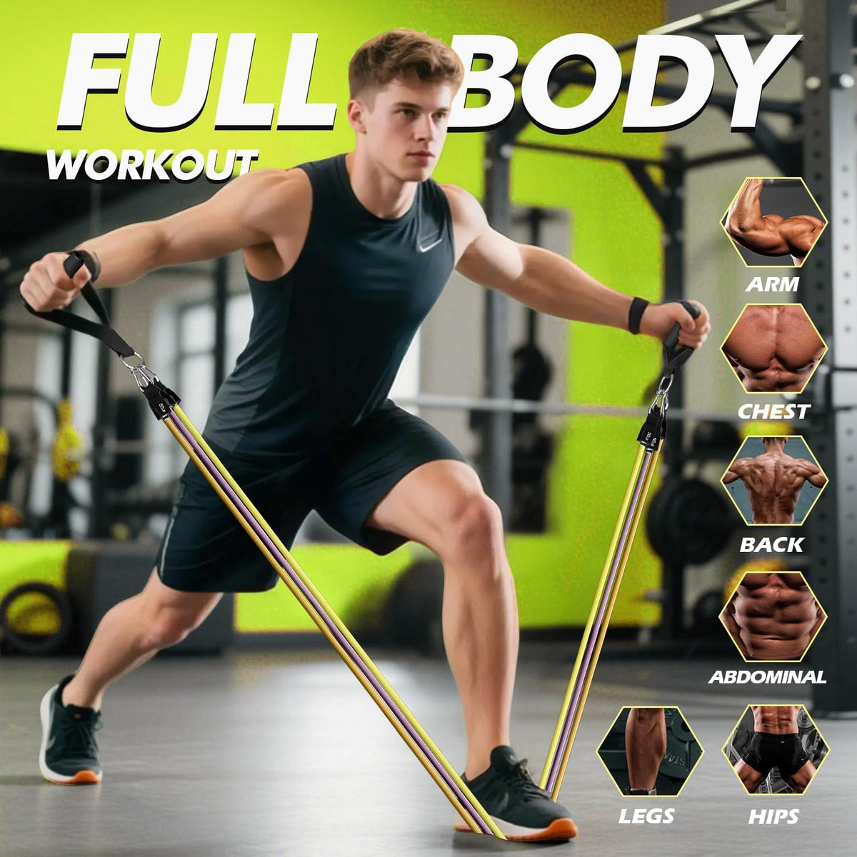 Resistance Bands, Exercise Bands, Workout Bands with Handles, Door Anchor and Ankle Straps, 5 Resistance Levels Fitness Bands for Strength Training, Physical Therapy, and Home Gym Equipment