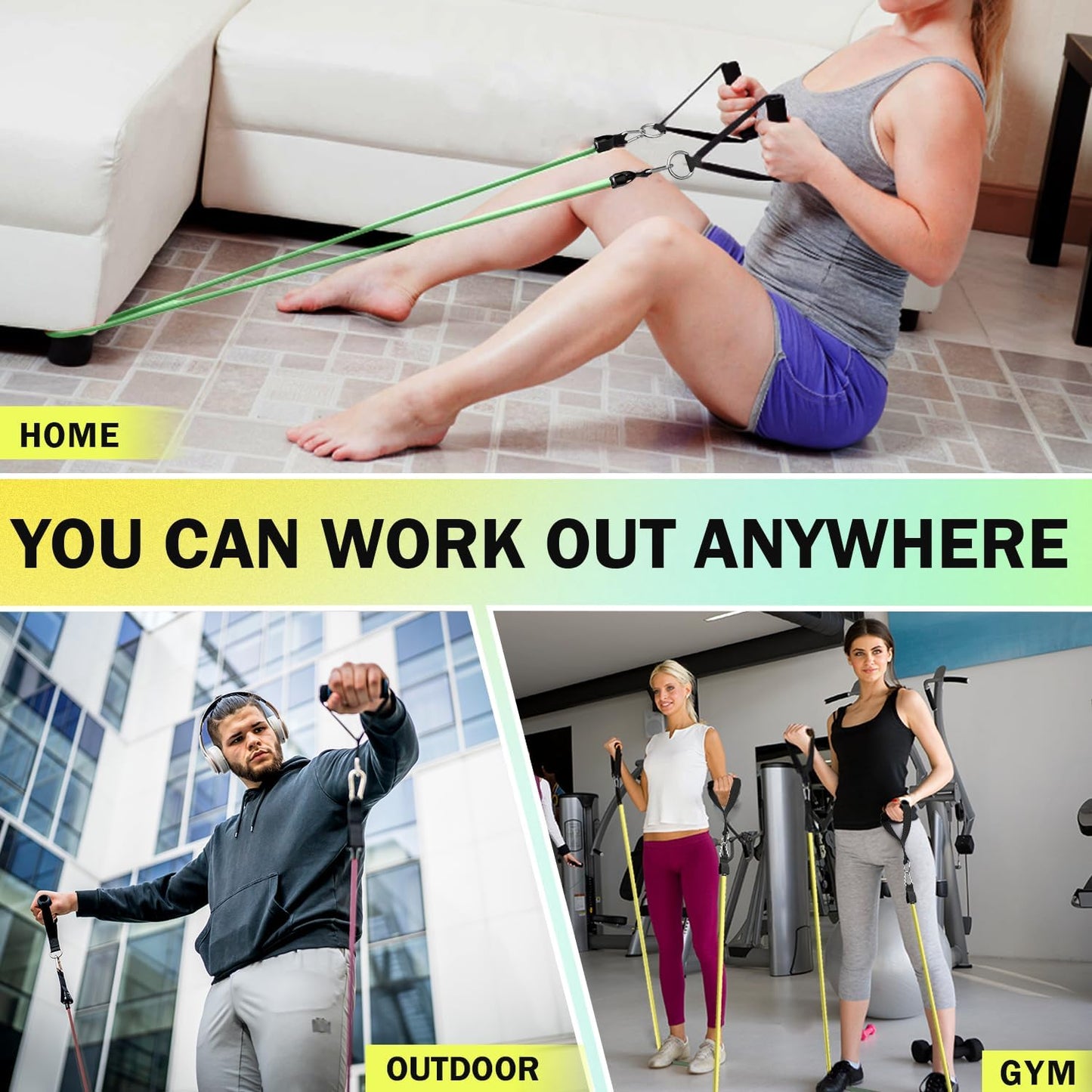Resistance Bands, Exercise Bands, Workout Bands with Handles, Door Anchor and Ankle Straps, 5 Resistance Levels Fitness Bands for Strength Training, Physical Therapy, and Home Gym Equipment
