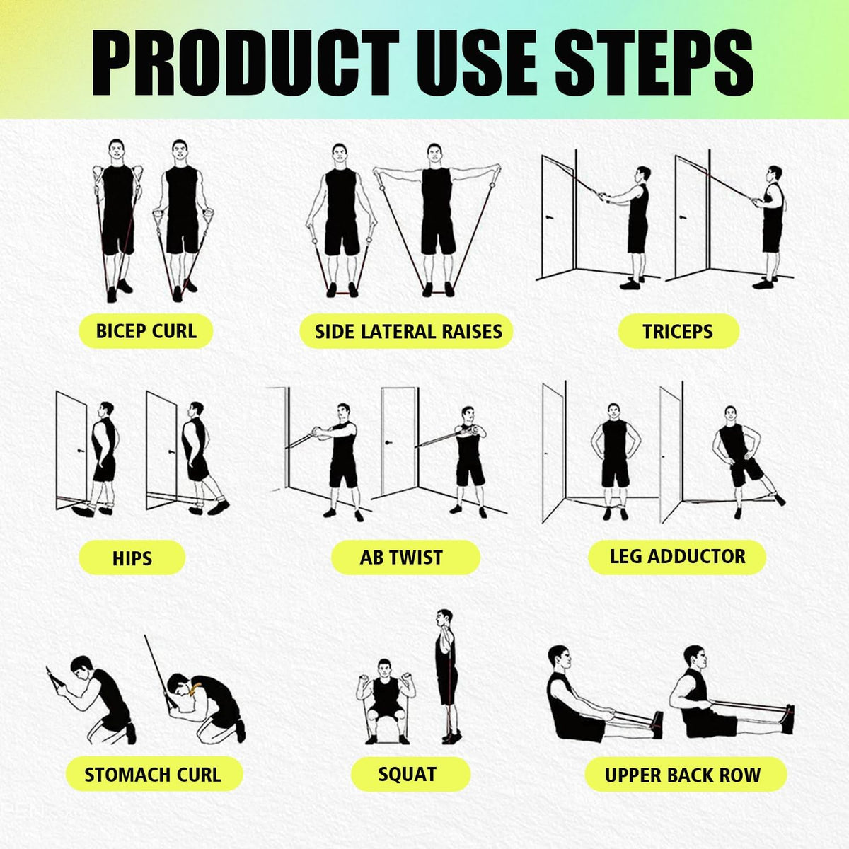 Resistance Bands, Exercise Bands, Workout Bands with Handles, Door Anchor and Ankle Straps, 5 Resistance Levels Fitness Bands for Strength Training, Physical Therapy, and Home Gym Equipment