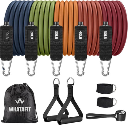 Resistance Bands, Exercise Bands, Workout Bands with Handles, Door Anchor and Ankle Straps, 5 Resistance Levels Fitness Bands for Strength Training, Physical Therapy, and Home Gym Equipment