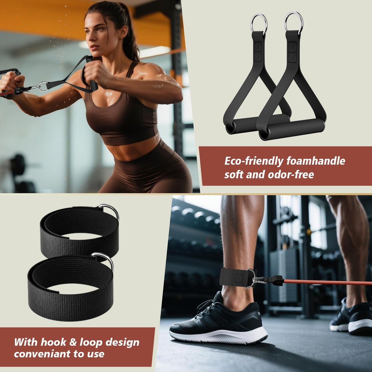 Resistance Bands, Exercise Bands, Workout Bands with Handles, Door Anchor and Ankle Straps, 5 Resistance Levels Fitness Bands for Strength Training, Physical Therapy, and Home Gym Equipment