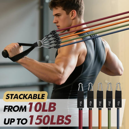 Resistance Bands, Exercise Bands, Workout Bands with Handles, Door Anchor and Ankle Straps, 5 Resistance Levels Fitness Bands for Strength Training, Physical Therapy, and Home Gym Equipment