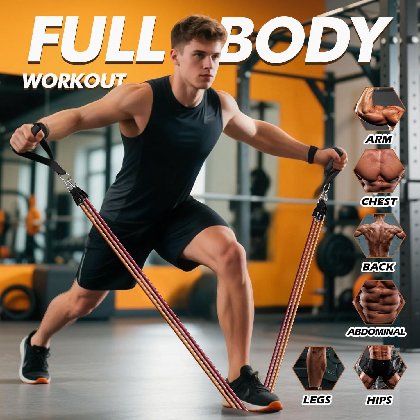 Resistance Bands, Exercise Bands, Workout Bands with Handles, Door Anchor and Ankle Straps, 5 Resistance Levels Fitness Bands for Strength Training, Physical Therapy, and Home Gym Equipment