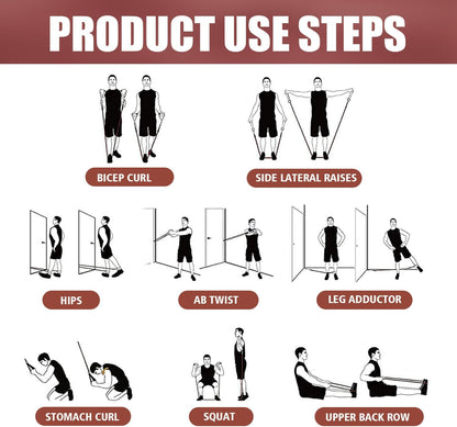 Resistance Bands, Exercise Bands, Workout Bands with Handles, Door Anchor and Ankle Straps, 5 Resistance Levels Fitness Bands for Strength Training, Physical Therapy, and Home Gym Equipment