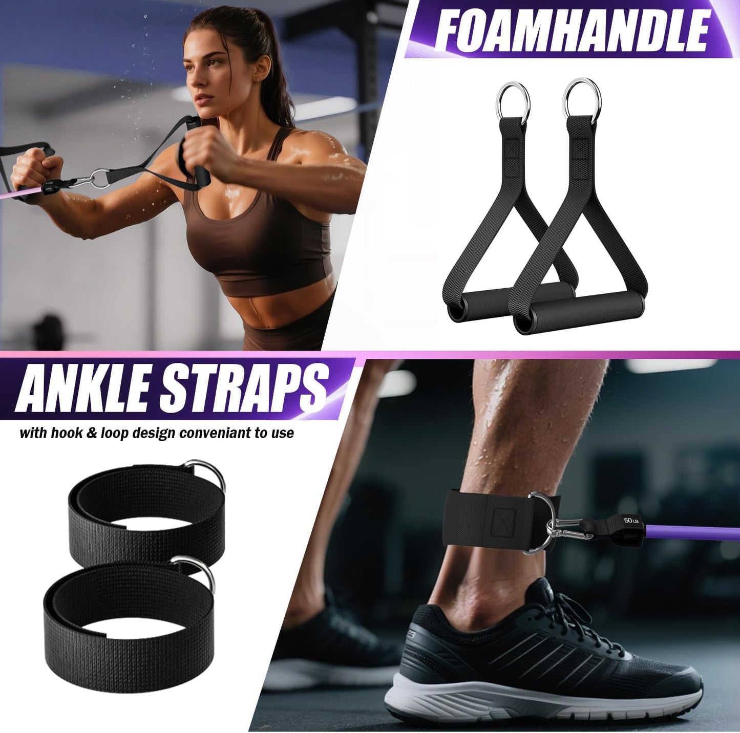 Resistance Bands, Exercise Bands, Workout Bands with Handles, Door Anchor and Ankle Straps, 5 Resistance Levels Fitness Bands for Strength Training, Physical Therapy, and Home Gym Equipment