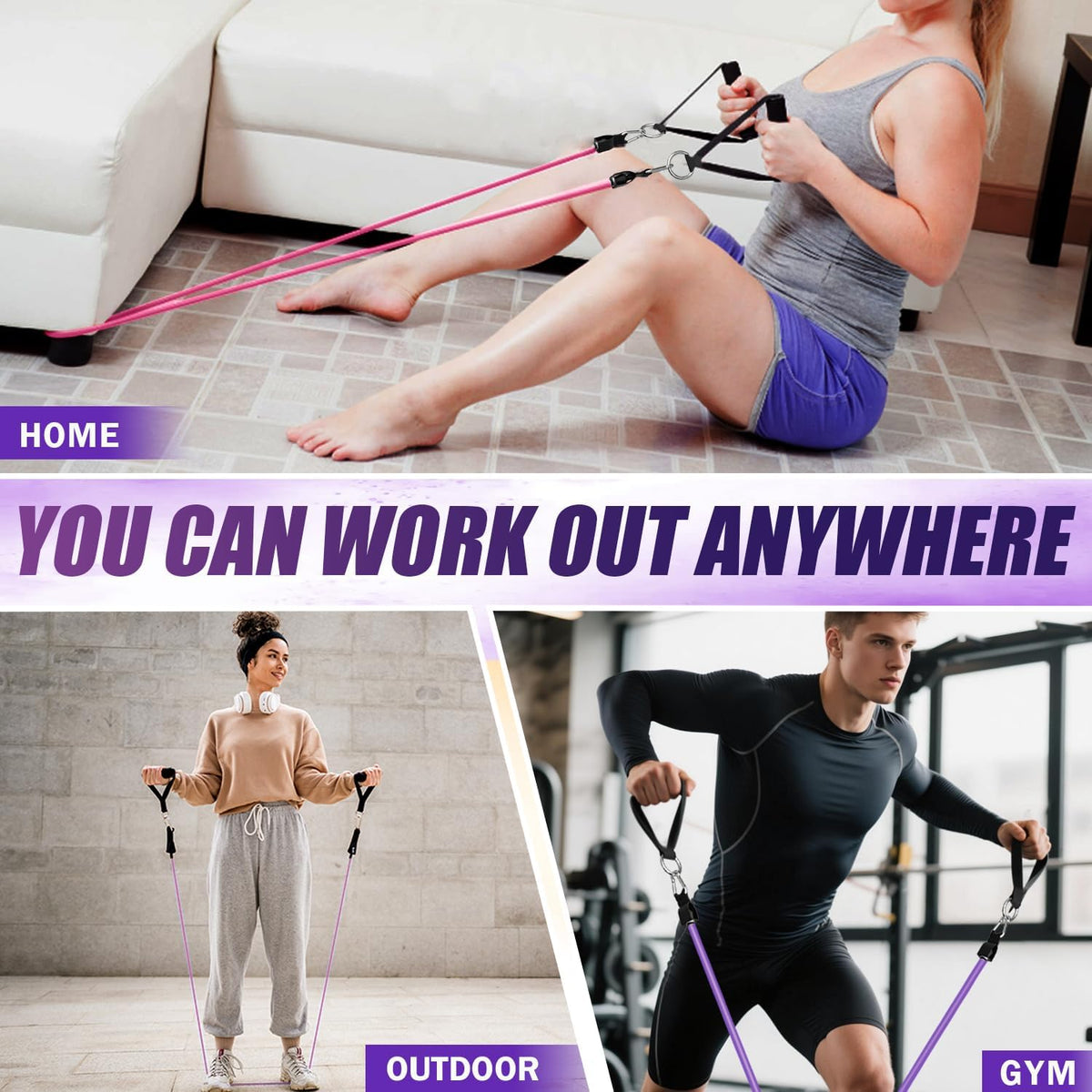 Resistance Bands, Exercise Bands, Workout Bands with Handles, Door Anchor and Ankle Straps, 5 Resistance Levels Fitness Bands for Strength Training, Physical Therapy, and Home Gym Equipment
