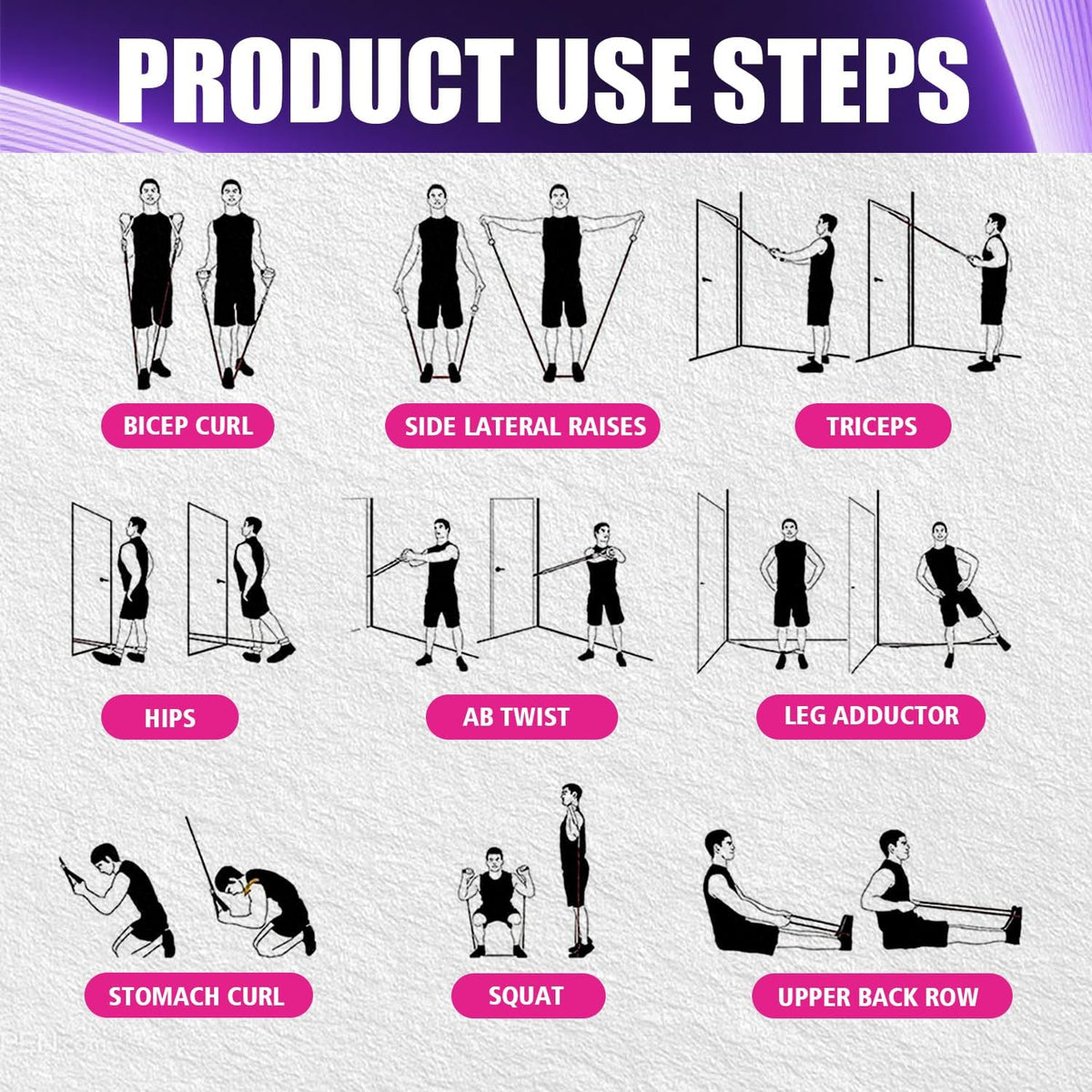 Resistance Bands, Exercise Bands, Workout Bands with Handles, Door Anchor and Ankle Straps, 5 Resistance Levels Fitness Bands for Strength Training, Physical Therapy, and Home Gym Equipment