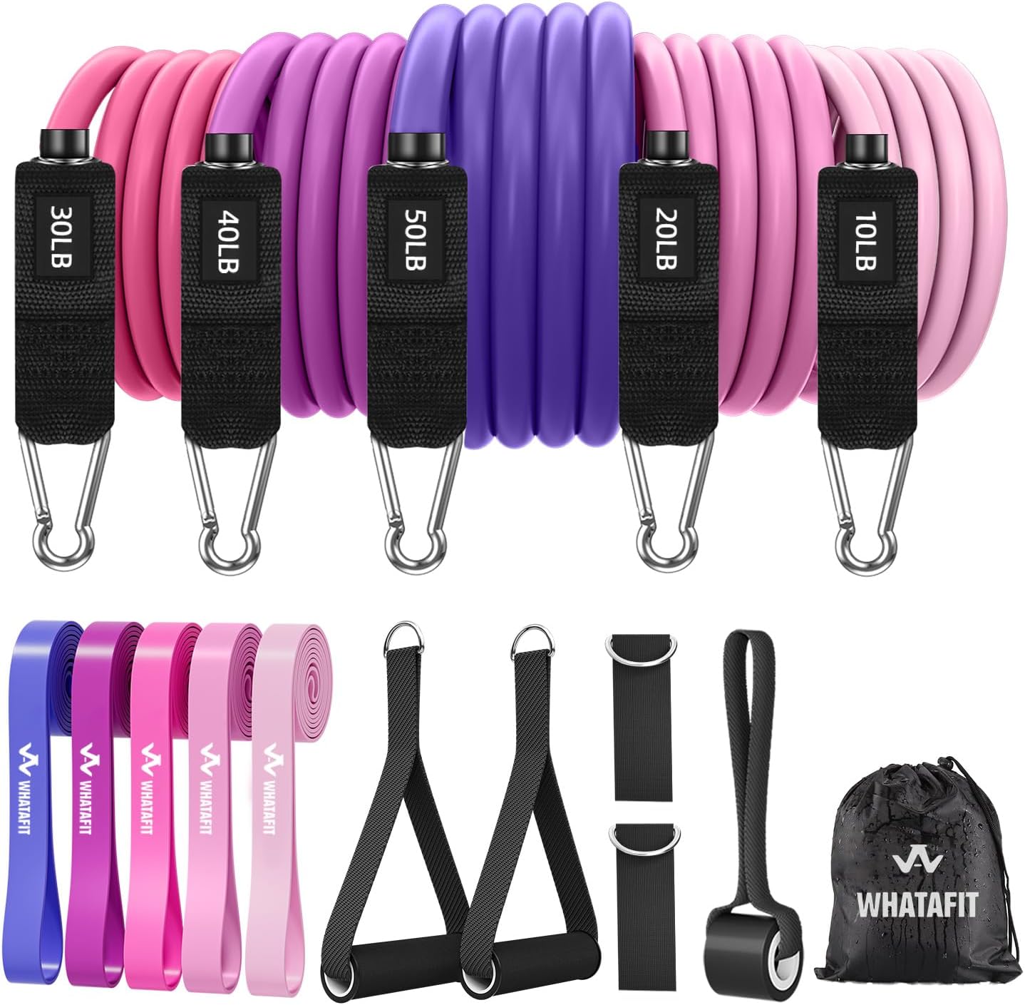 Resistance Bands, Exercise Bands, Workout Bands with Handles, Door Anchor and Ankle Straps, 5 Resistance Levels Fitness Bands for Strength Training, Physical Therapy, and Home Gym Equipment