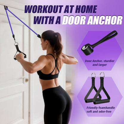 Resistance Bands, Exercise Bands, Workout Bands with Handles, Door Anchor and Ankle Straps, 5 Resistance Levels Fitness Bands for Strength Training, Physical Therapy, and Home Gym Equipment
