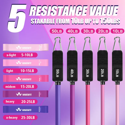 Resistance Bands, Exercise Bands, Workout Bands with Handles, Door Anchor and Ankle Straps, 5 Resistance Levels Fitness Bands for Strength Training, Physical Therapy, and Home Gym Equipment