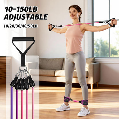 Resistance Bands, Exercise Bands, Workout Bands with Handles, Door Anchor and Ankle Straps, 5 Resistance Levels Fitness Bands for Strength Training, Physical Therapy, and Home Gym Equipment