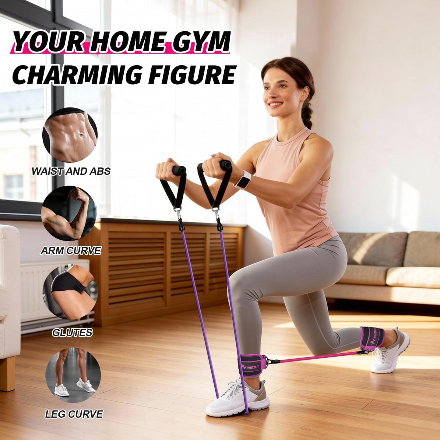 Resistance Bands, Exercise Bands, Workout Bands with Handles, Door Anchor and Ankle Straps, 5 Resistance Levels Fitness Bands for Strength Training, Physical Therapy, and Home Gym Equipment