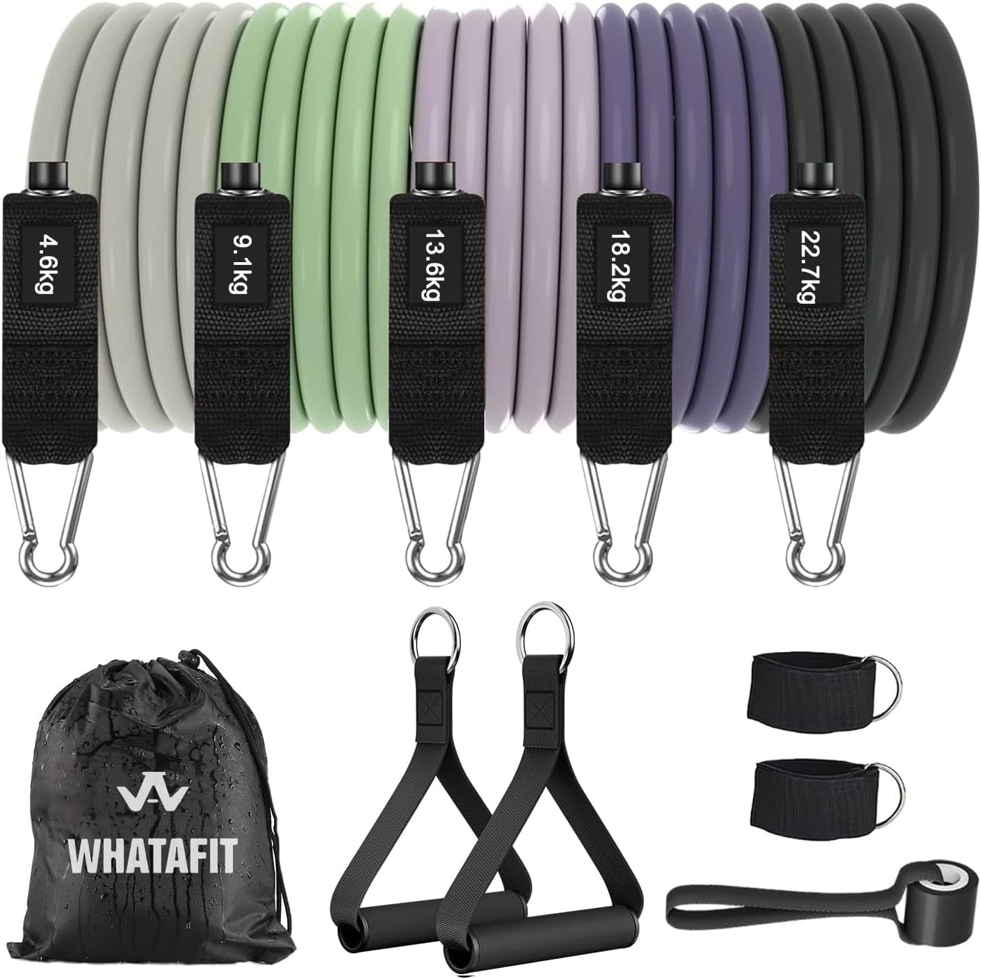 Resistance Bands, Exercise Bands, Workout Bands with Handles, Door Anchor and Ankle Straps, 5 Resistance Levels Fitness Bands for Strength Training, Physical Therapy, and Home Gym Equipment