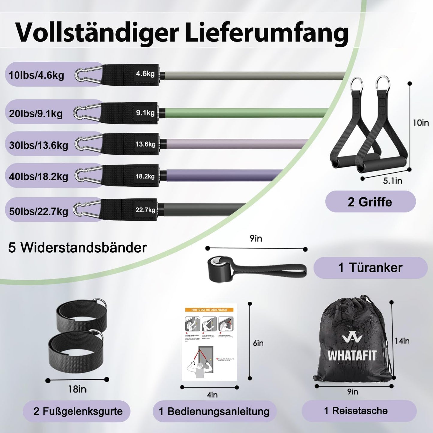 Resistance Bands, Exercise Bands, Workout Bands with Handles, Door Anchor and Ankle Straps, 5 Resistance Levels Fitness Bands for Strength Training, Physical Therapy, and Home Gym Equipment