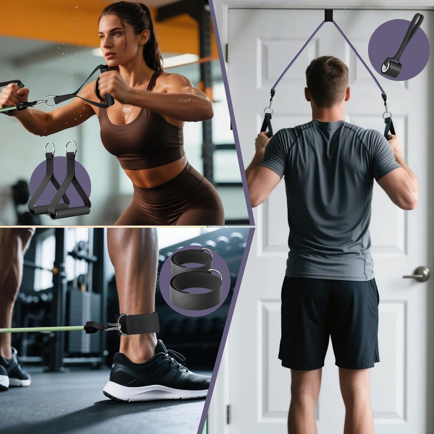 Resistance Bands, Exercise Bands, Workout Bands with Handles, Door Anchor and Ankle Straps, 5 Resistance Levels Fitness Bands for Strength Training, Physical Therapy, and Home Gym Equipment