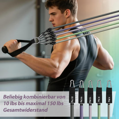 Resistance Bands, Exercise Bands, Workout Bands with Handles, Door Anchor and Ankle Straps, 5 Resistance Levels Fitness Bands for Strength Training, Physical Therapy, and Home Gym Equipment