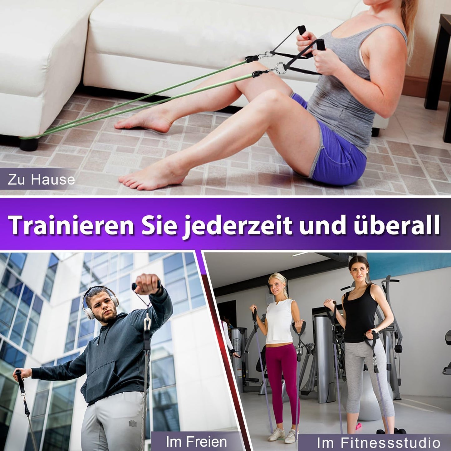 Resistance Bands, Exercise Bands, Workout Bands with Handles, Door Anchor and Ankle Straps, 5 Resistance Levels Fitness Bands for Strength Training, Physical Therapy, and Home Gym Equipment