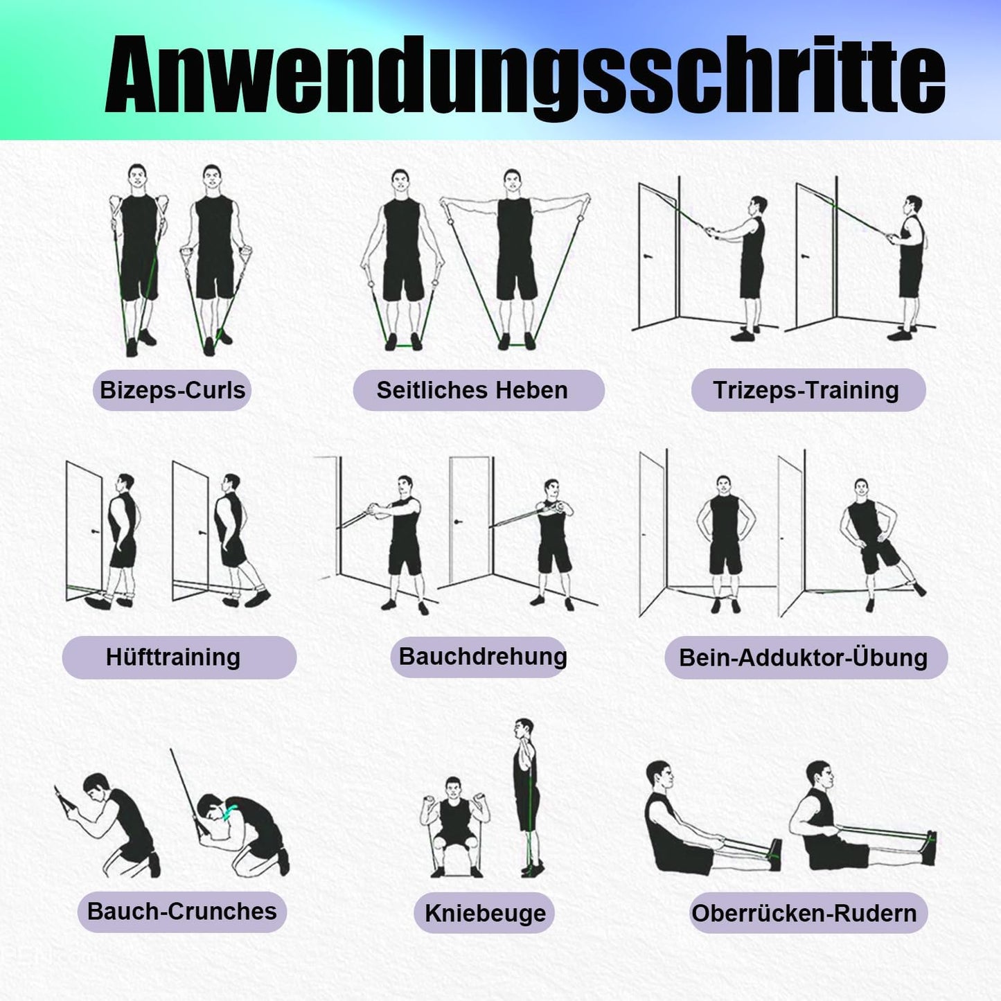 Resistance Bands, Exercise Bands, Workout Bands with Handles, Door Anchor and Ankle Straps, 5 Resistance Levels Fitness Bands for Strength Training, Physical Therapy, and Home Gym Equipment