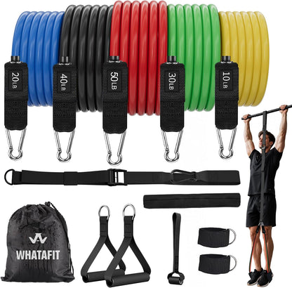 Resistance Bands, Exercise Bands, Workout Bands with Handles, Door Anchor and Ankle Straps, 5 Resistance Levels Fitness Bands for Strength Training, Physical Therapy, and Home Gym Equipment