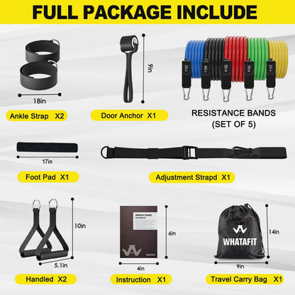 Resistance Bands, Exercise Bands, Workout Bands with Handles, Door Anchor and Ankle Straps, 5 Resistance Levels Fitness Bands for Strength Training, Physical Therapy, and Home Gym Equipment