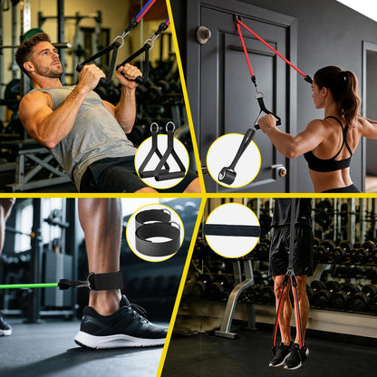 Resistance Bands, Exercise Bands, Workout Bands with Handles, Door Anchor and Ankle Straps, 5 Resistance Levels Fitness Bands for Strength Training, Physical Therapy, and Home Gym Equipment
