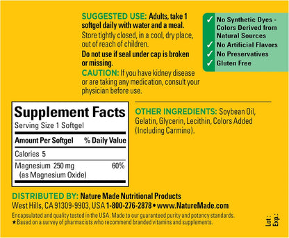 Nature Made Magnesium Oxide 250 mg for Muscle Relaxation, 200 Tablets