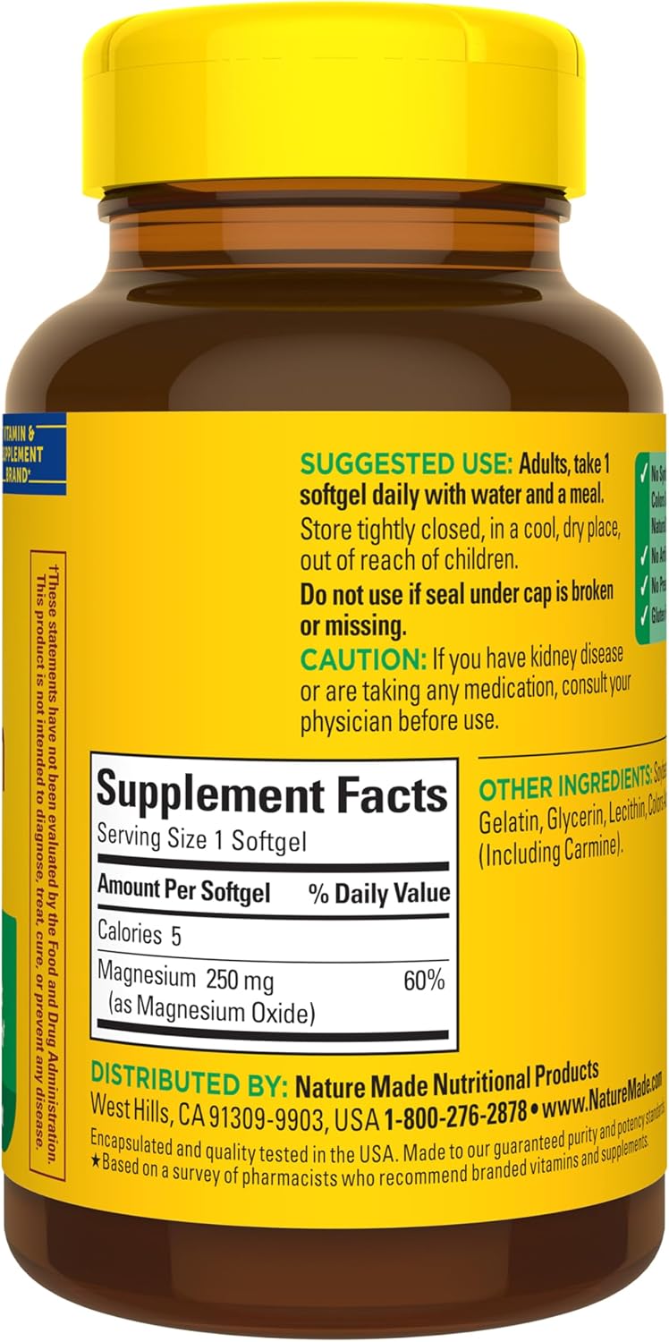 Nature Made Magnesium Oxide 250 mg for Muscle Relaxation, 200 Tablets