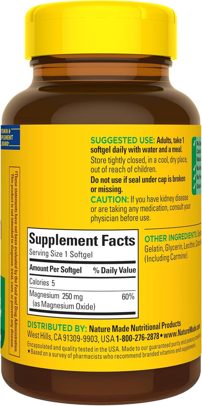 Nature Made Magnesium Oxide 250 mg for Muscle Relaxation, 200 Tablets