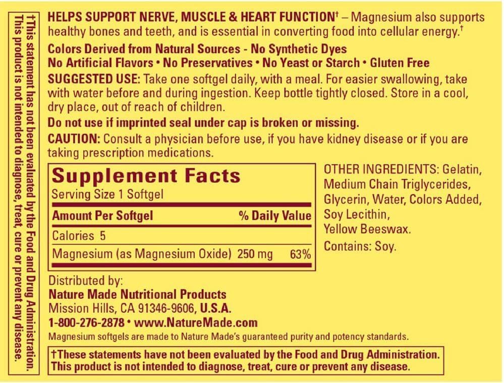 Nature Made Magnesium Oxide 250 mg for Muscle Relaxation, 200 Tablets