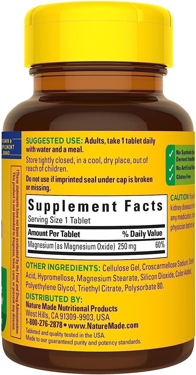 Nature Made Magnesium Oxide 250 mg for Muscle Relaxation, 200 Tablets